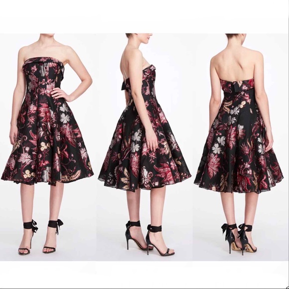 MARCHESA NOTTE Strapless Floral Tea Length Gown, Black, Size 8, NWT - Picture 3 of 17